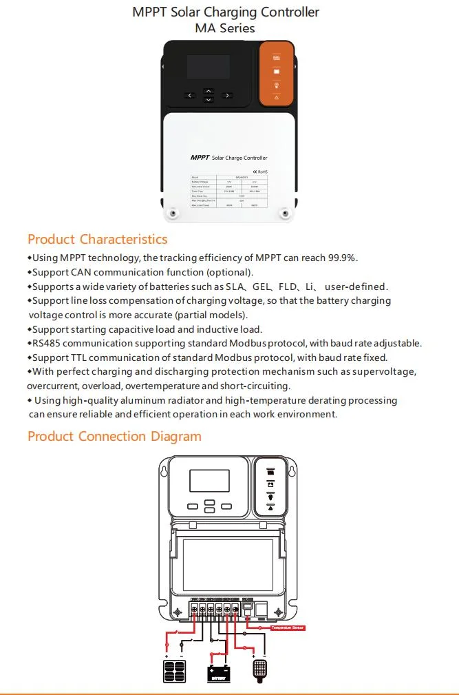 LiFePO4 Battery Solar Lighting Controller 150V 30A 40A MPPT Solar Charge Controller