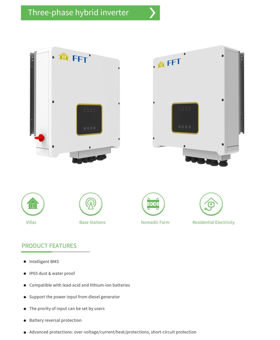 10kw Three Phase Hybrid Inverter Solar Use Residential Energy Storage Bess