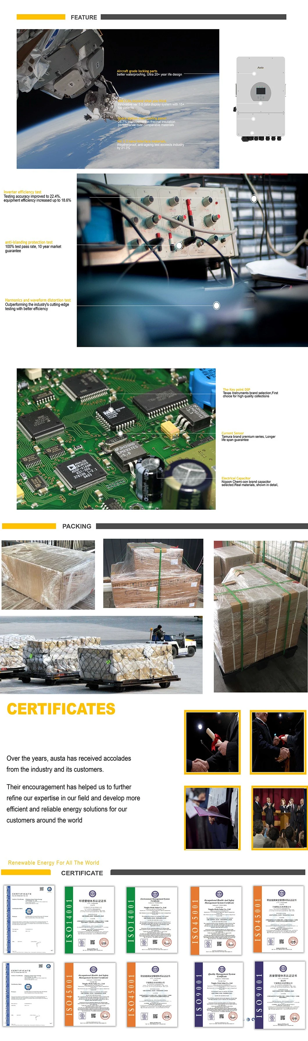 Solar Product DC AC 220V 12kw Pure Sine Wave MPPT Power Hybrid Inverter for Energy System